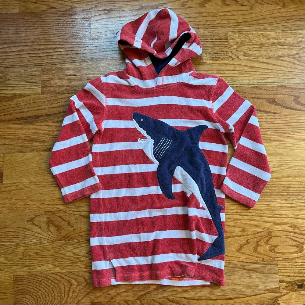 Mini Boden striped shark hooded towel cover up size 7-8 years